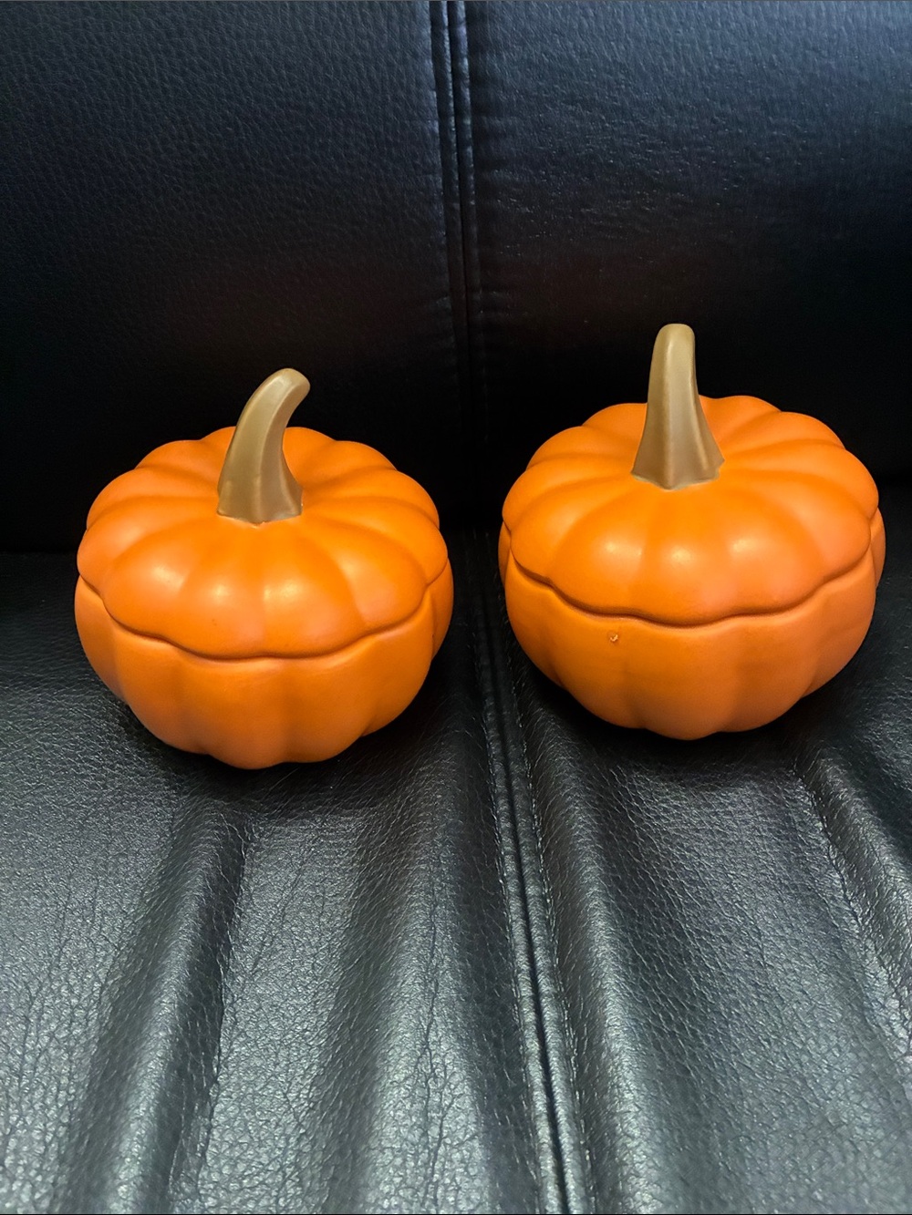 Orange Ceramic Pumpkin Small Cocottes with Brown Stems (Set of 2)